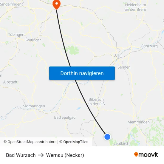Bad Wurzach to Wernau (Neckar) map