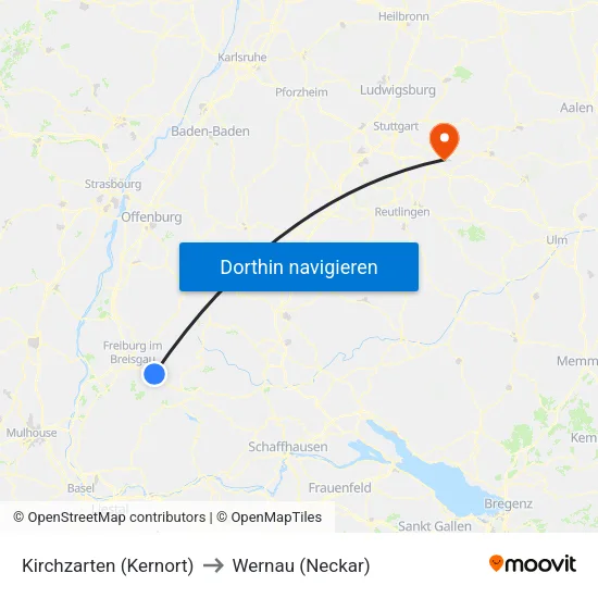 Kirchzarten (Kernort) to Wernau (Neckar) map