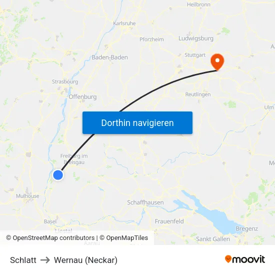 Schlatt to Wernau (Neckar) map