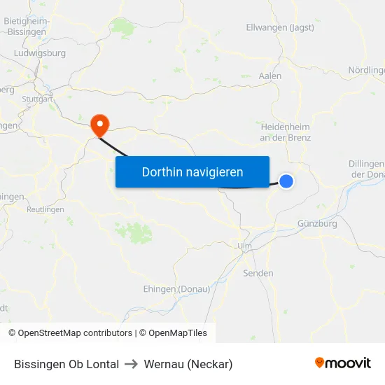 Bissingen Ob Lontal to Wernau (Neckar) map