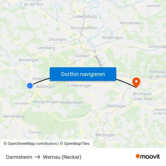 Darmsheim to Wernau (Neckar) map