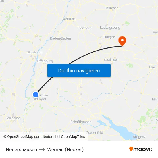 Neuershausen to Wernau (Neckar) map