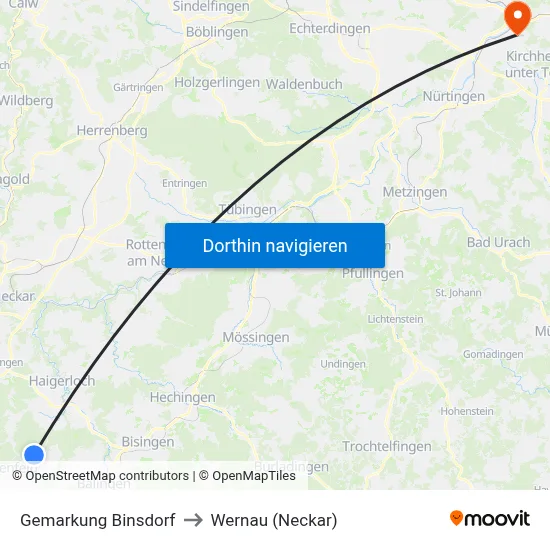 Gemarkung Binsdorf to Wernau (Neckar) map