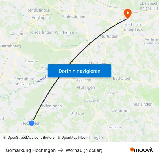 Gemarkung Hechingen to Wernau (Neckar) map