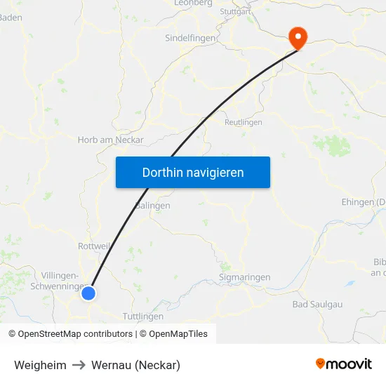 Weigheim to Wernau (Neckar) map