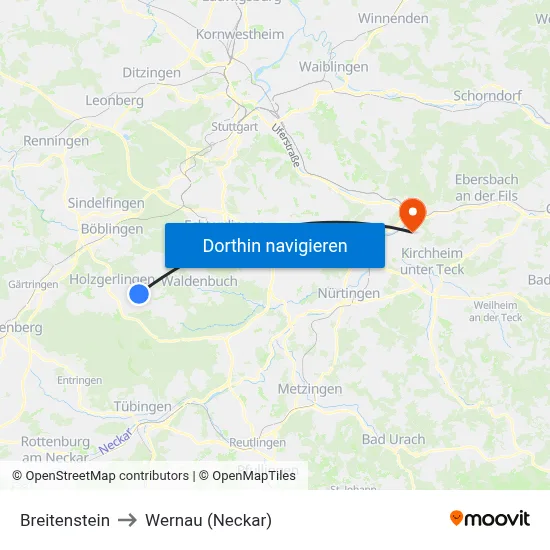 Breitenstein to Wernau (Neckar) map