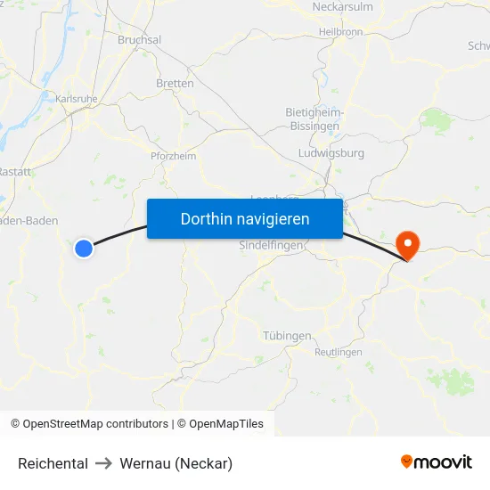 Reichental to Wernau (Neckar) map