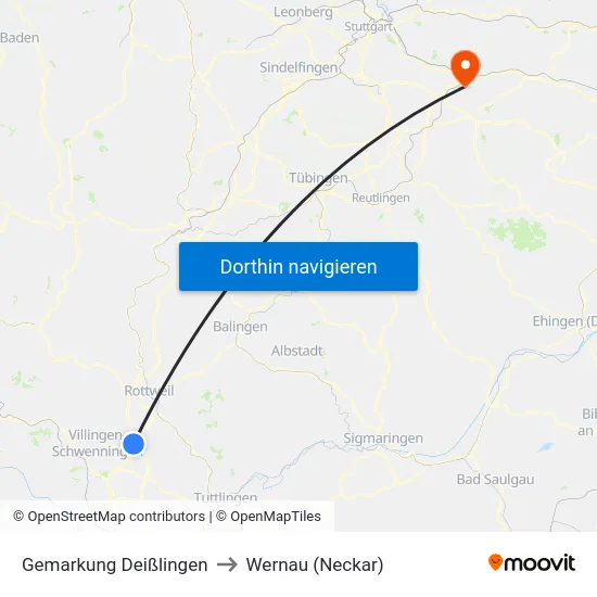 Gemarkung Deißlingen to Wernau (Neckar) map
