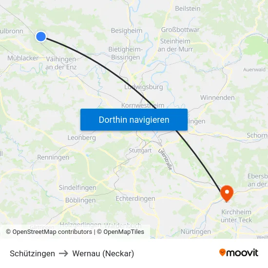 Schützingen to Wernau (Neckar) map