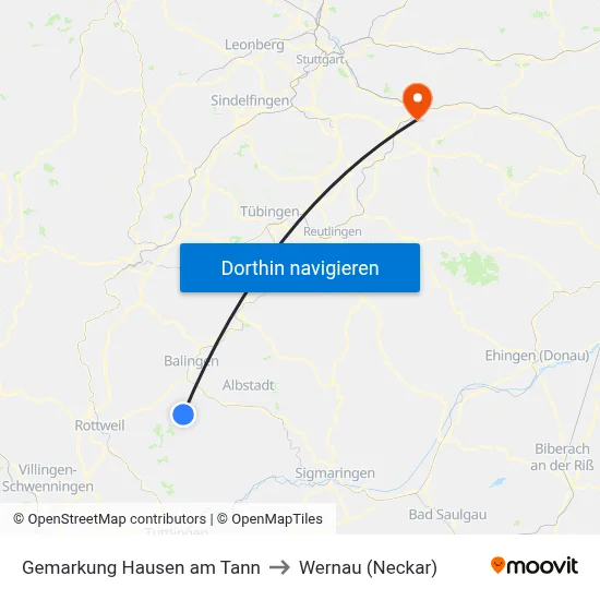 Gemarkung Hausen am Tann to Wernau (Neckar) map