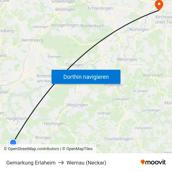 Gemarkung Erlaheim to Wernau (Neckar) map