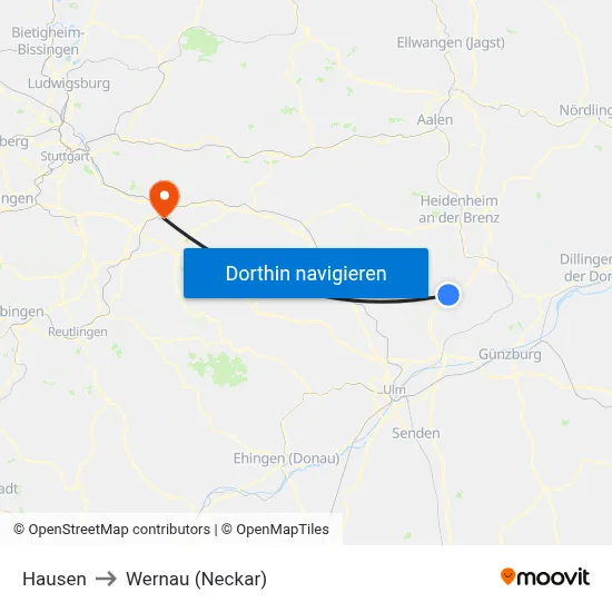 Hausen to Wernau (Neckar) map