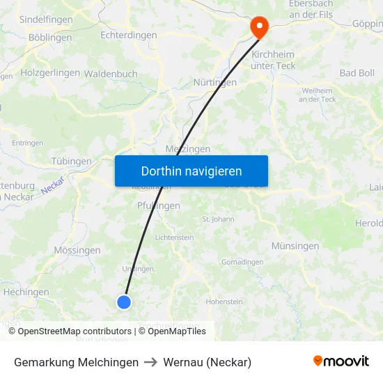 Gemarkung Melchingen to Wernau (Neckar) map