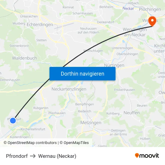 Pfrondorf to Wernau (Neckar) map