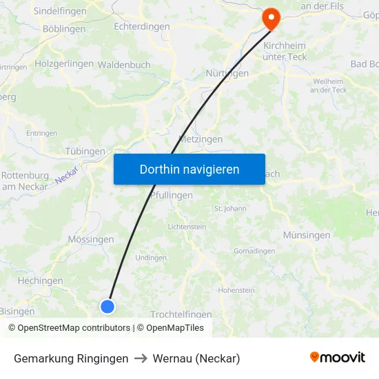 Gemarkung Ringingen to Wernau (Neckar) map