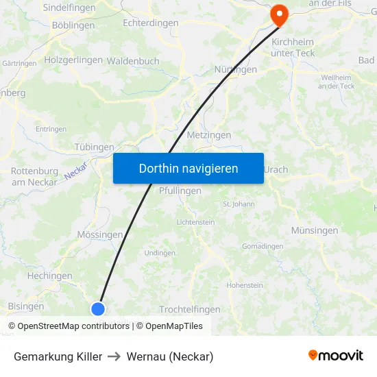 Gemarkung Killer to Wernau (Neckar) map