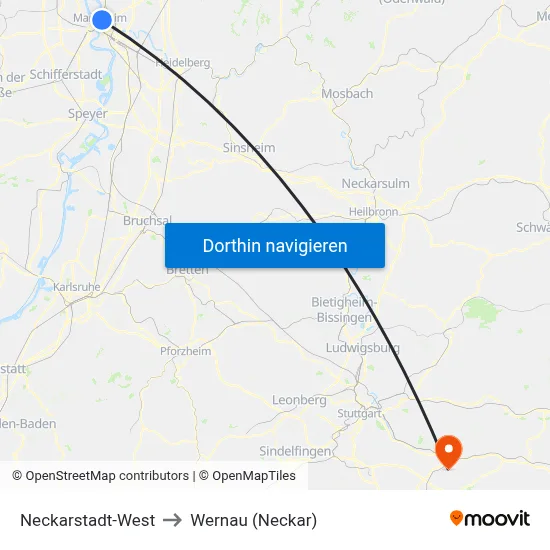 Neckarstadt-West to Wernau (Neckar) map