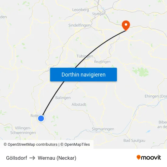 Göllsdorf to Wernau (Neckar) map