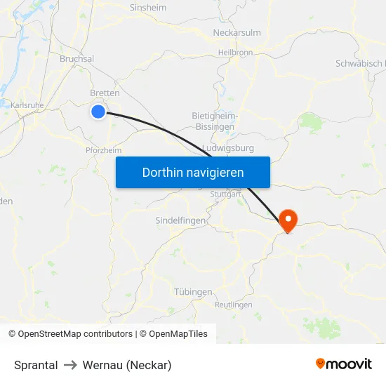 Sprantal to Wernau (Neckar) map