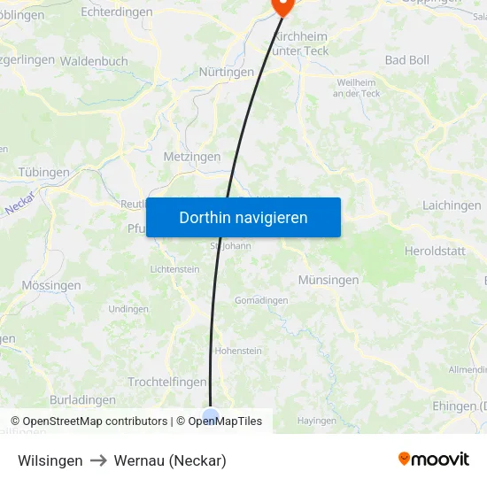 Wilsingen to Wernau (Neckar) map