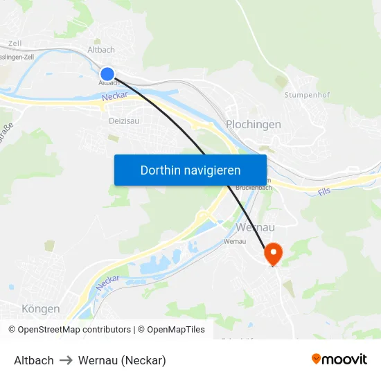 Altbach to Wernau (Neckar) map