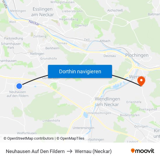 Neuhausen Auf Den Fildern to Wernau (Neckar) map