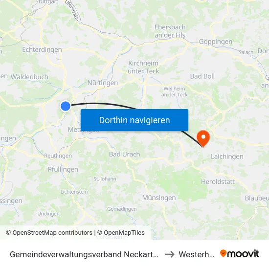 Gemeindeverwaltungsverband Neckartenzlingen to Westerheim map