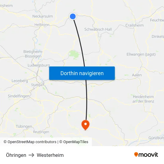 Öhringen to Westerheim map