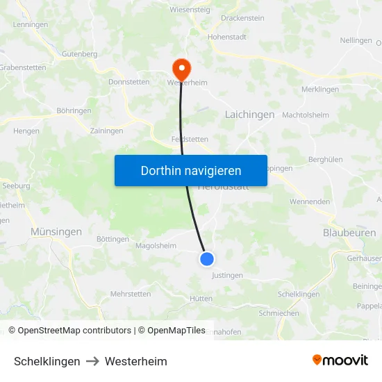 Schelklingen to Westerheim map