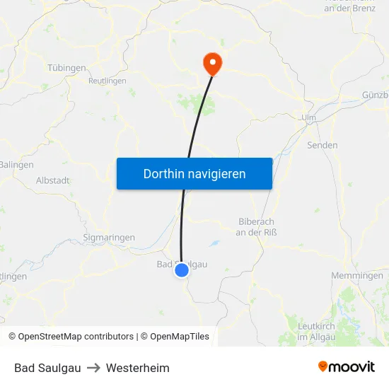 Bad Saulgau to Westerheim map