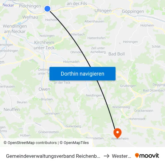 Gemeindeverwaltungsverband Reichenbach An Der Fils to Westerheim map