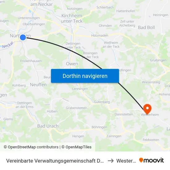 Vereinbarte Verwaltungsgemeinschaft Der Stadt Nürtingen to Westerheim map