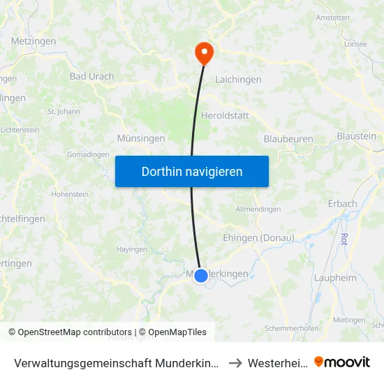 Verwaltungsgemeinschaft Munderkingen to Westerheim map