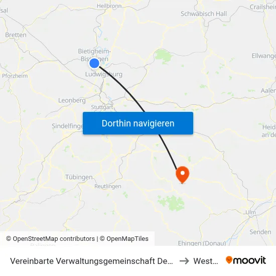 Vereinbarte Verwaltungsgemeinschaft Der Stadt Bietigheim-Bissingen to Westerheim map
