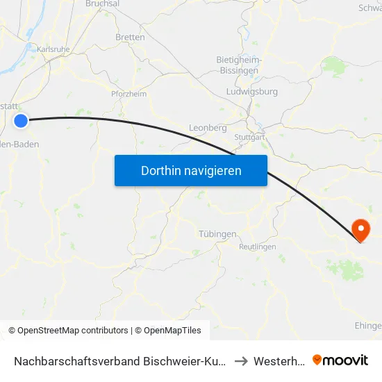 Nachbarschaftsverband Bischweier-Kuppenheim to Westerheim map