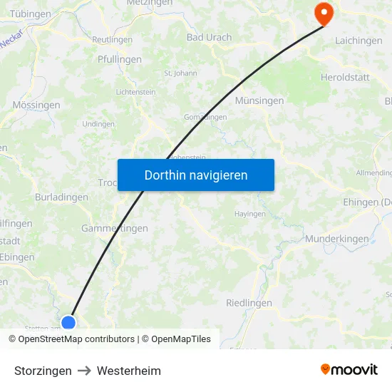 Storzingen to Westerheim map