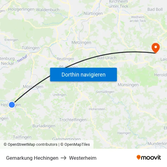 Gemarkung Hechingen to Westerheim map