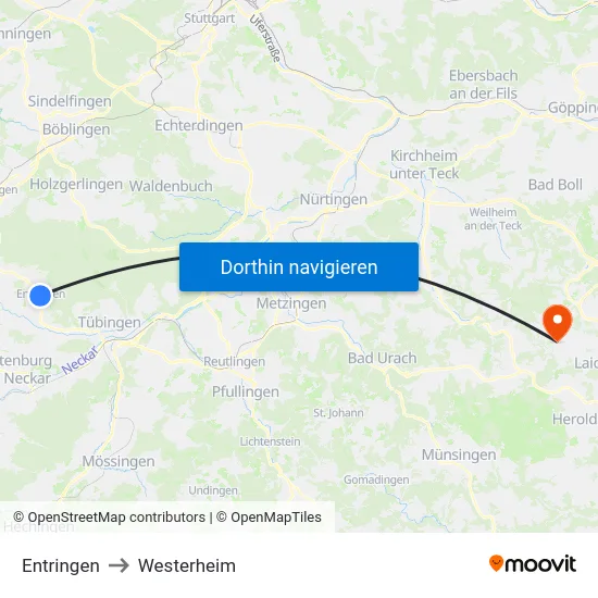 Entringen to Westerheim map