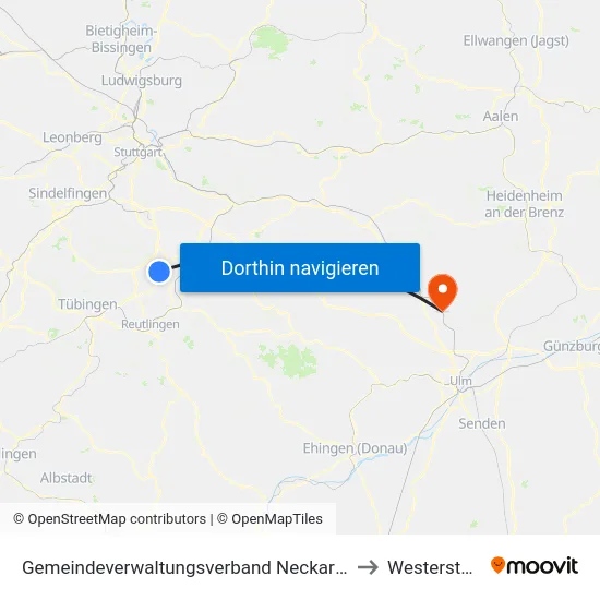 Gemeindeverwaltungsverband Neckartenzlingen to Westerstetten map