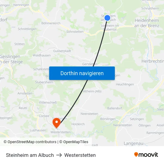 Steinheim am Albuch to Westerstetten map