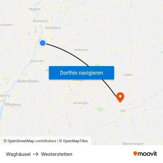 Waghäusel to Westerstetten map
