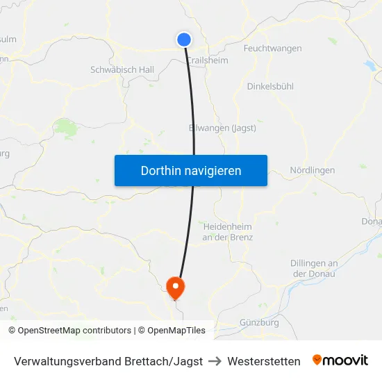 Verwaltungsverband Brettach/Jagst to Westerstetten map