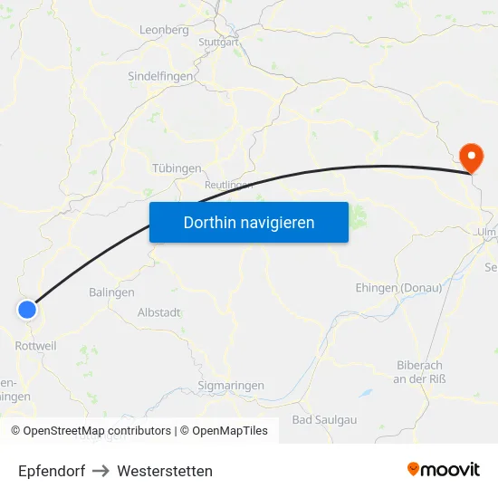 Epfendorf to Westerstetten map