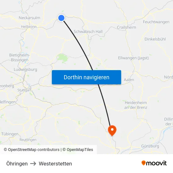 Öhringen to Westerstetten map