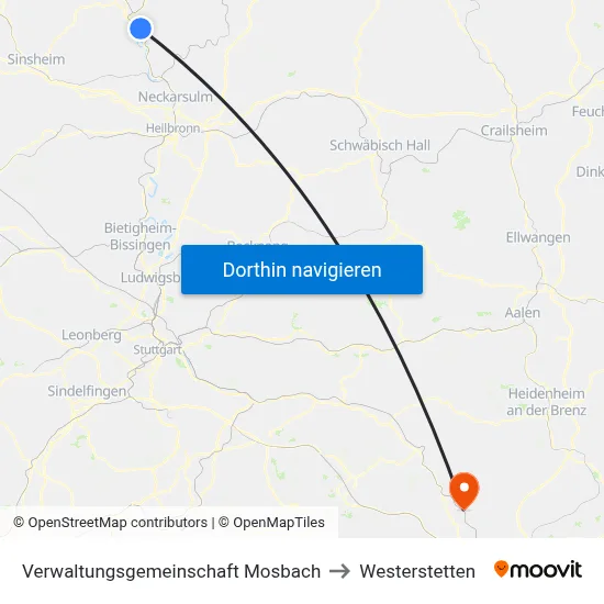 Verwaltungsgemeinschaft Mosbach to Westerstetten map