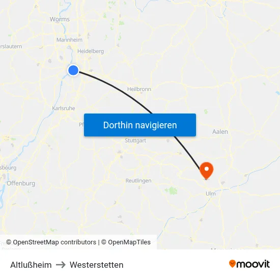 Altlußheim to Westerstetten map
