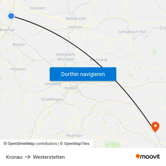 Kronau to Westerstetten map