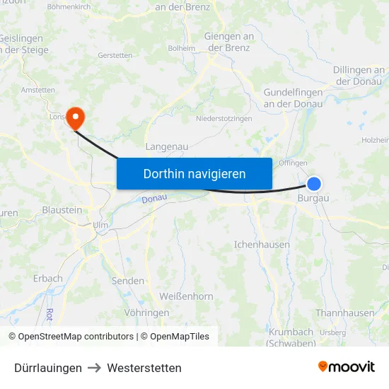 Dürrlauingen to Westerstetten map