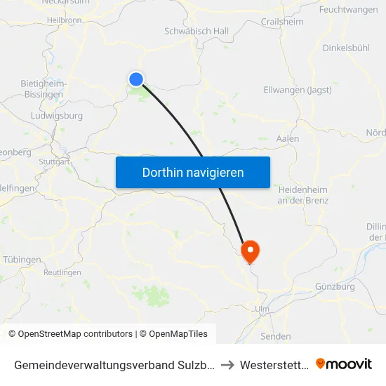 Gemeindeverwaltungsverband Sulzbach to Westerstetten map