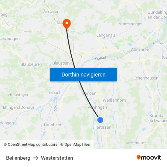 Bellenberg to Westerstetten map
